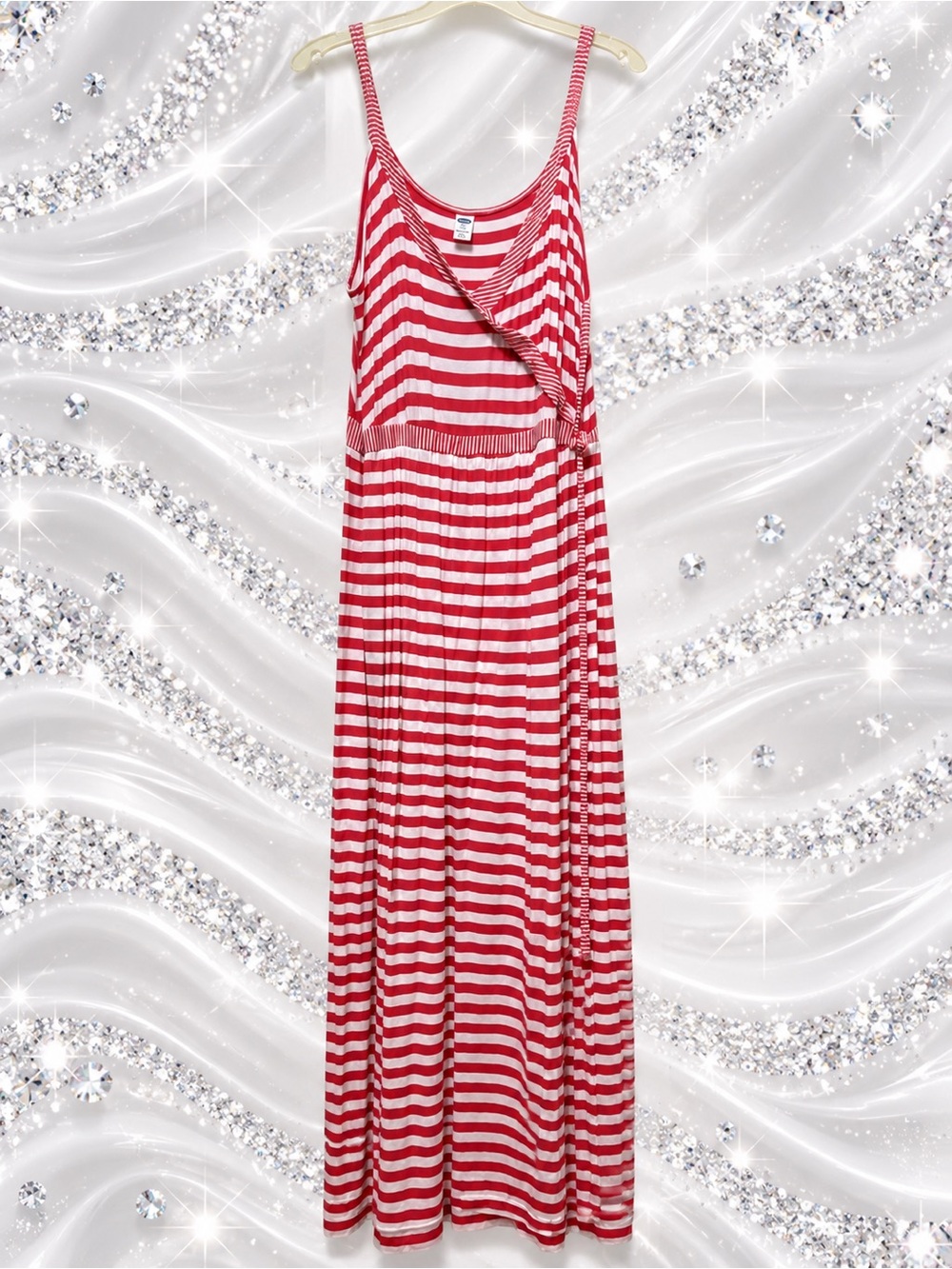Orange and White Striped Maxi Dress - Sleeveless Wrap Style